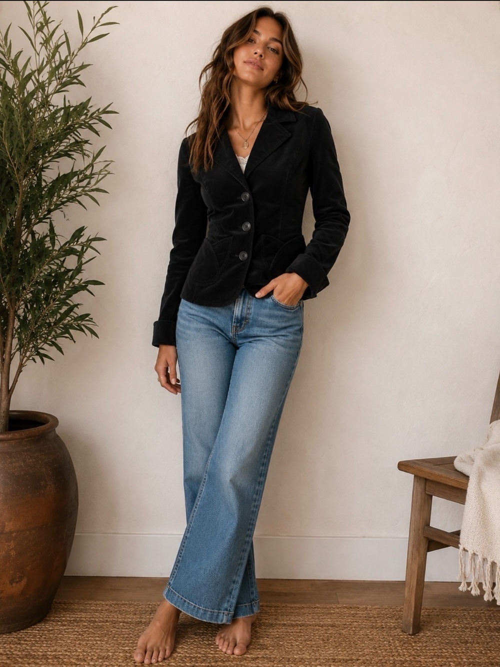 Ideology Black Corduroy Tailored Blazer Size 2